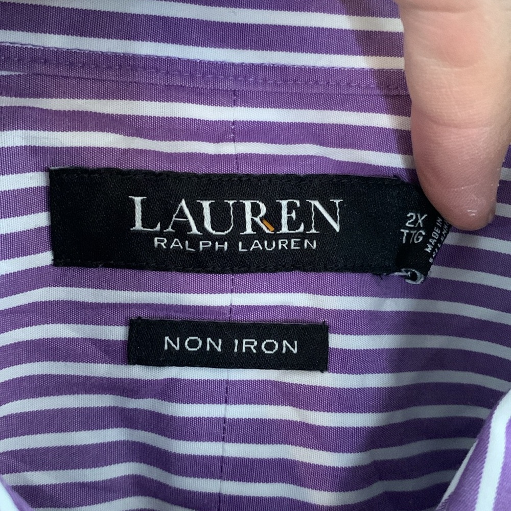 Ralph Lauren Black Label purple white vertical stripes button down shirt Sz 2X - Picture 7 of 9